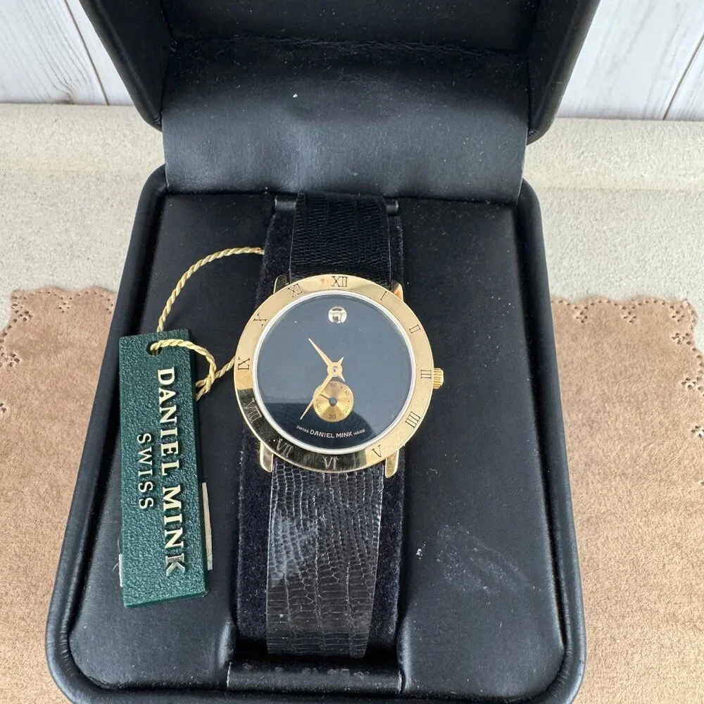 Vintage NOS in Box Designer Gold Daniel Mink Gold Dot Swiss Luxury Watch - Picture 4 of 9